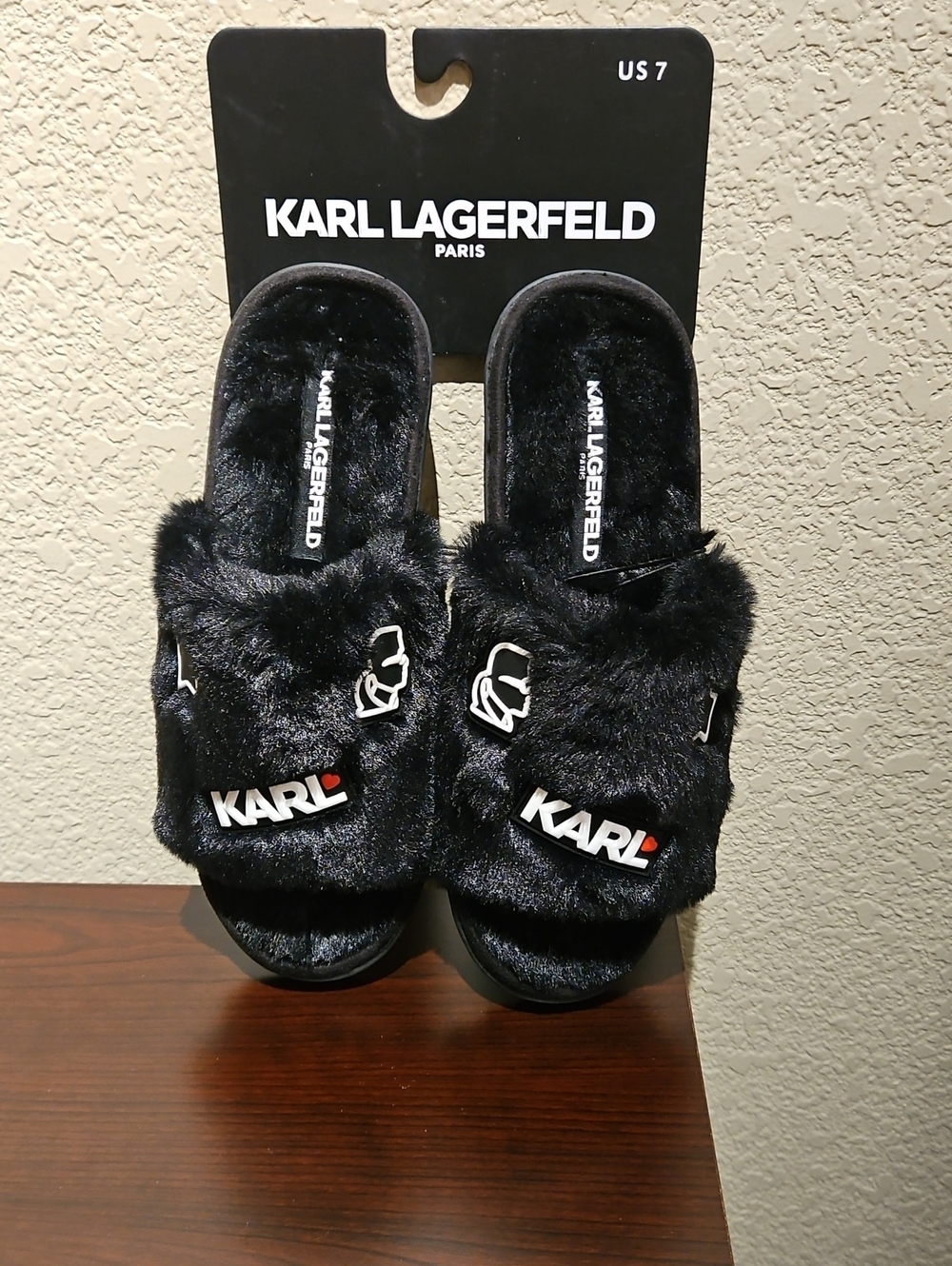 Karl Lagerfeld Black Faux Fur Slippers - Women's Size 7 US